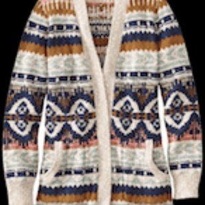 L.L. Bean Fair Isle Cotton Ragg Open Cardigan Heavy Weight Sweater Size Small